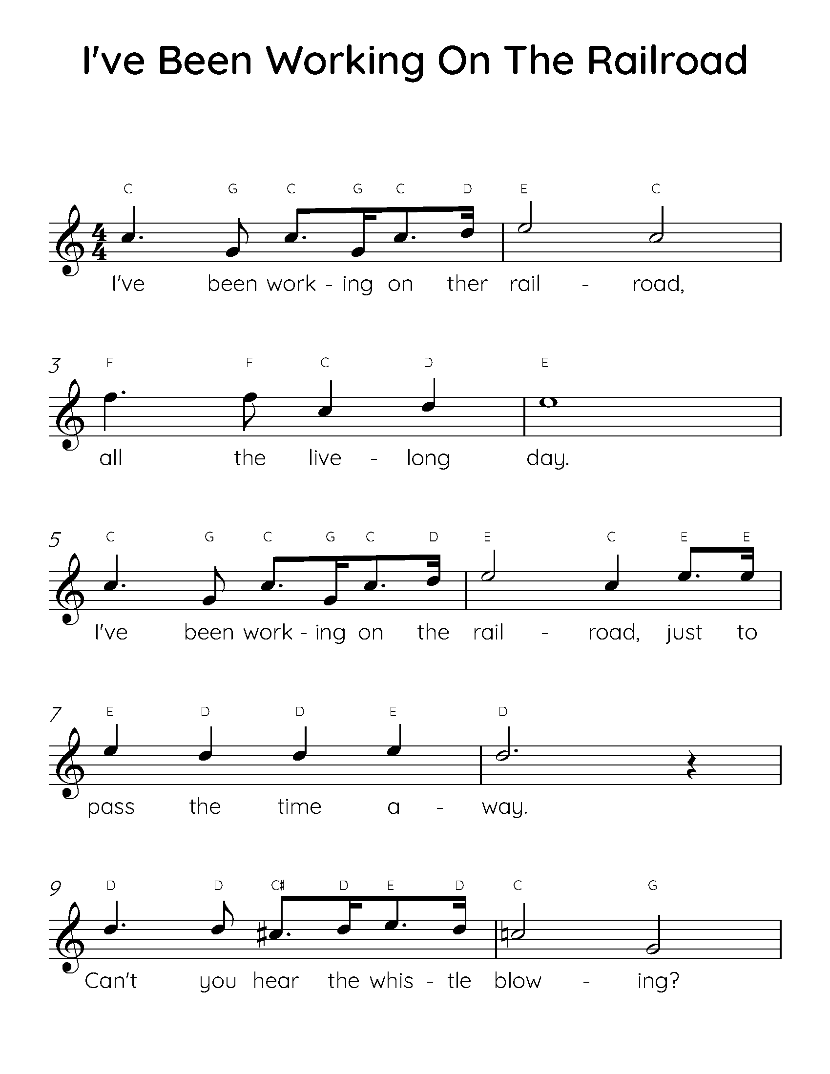 I've Been Working On The Railroad Easy Piano Sheet Music