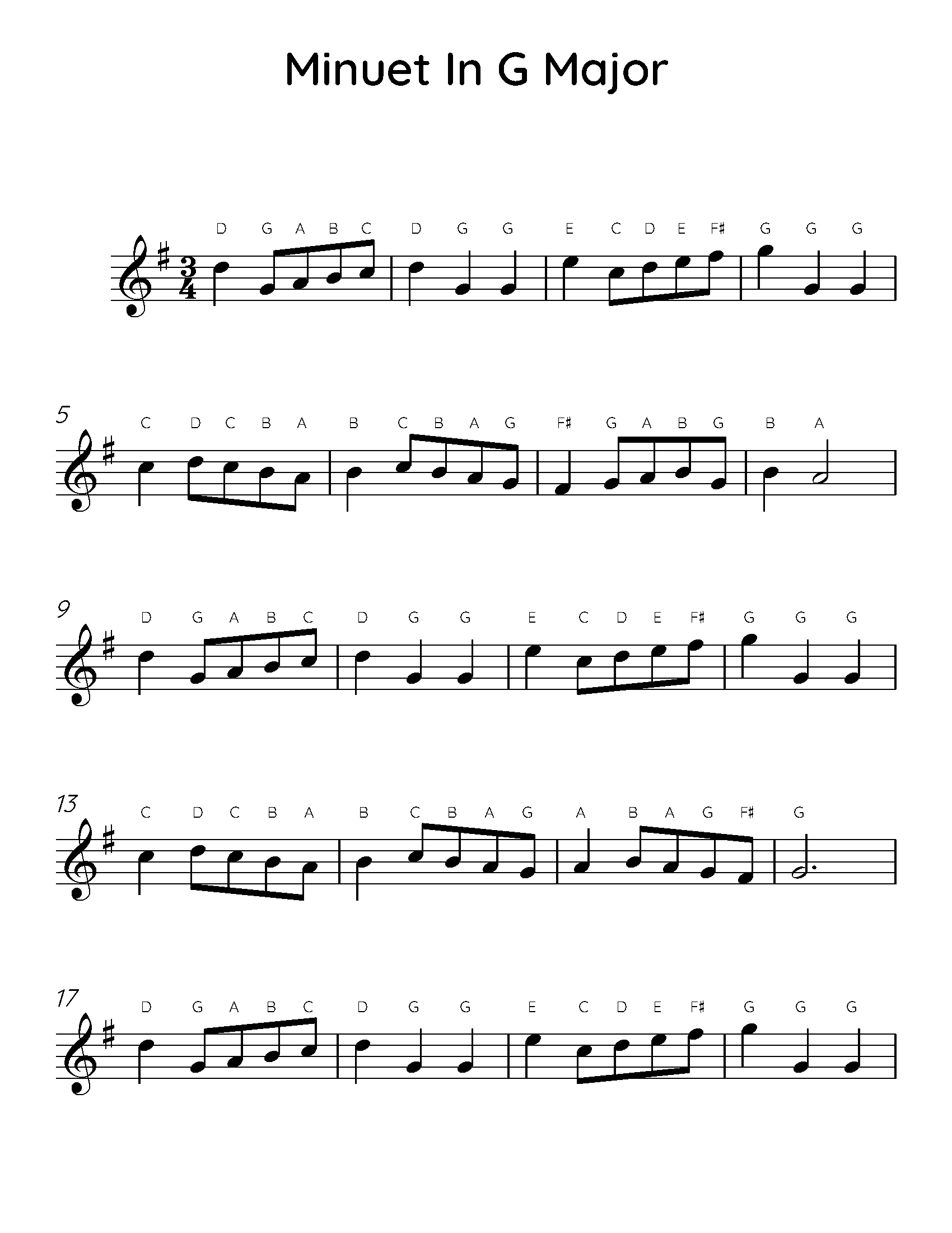 Minuet In G Major Easy Piano Sheet Music