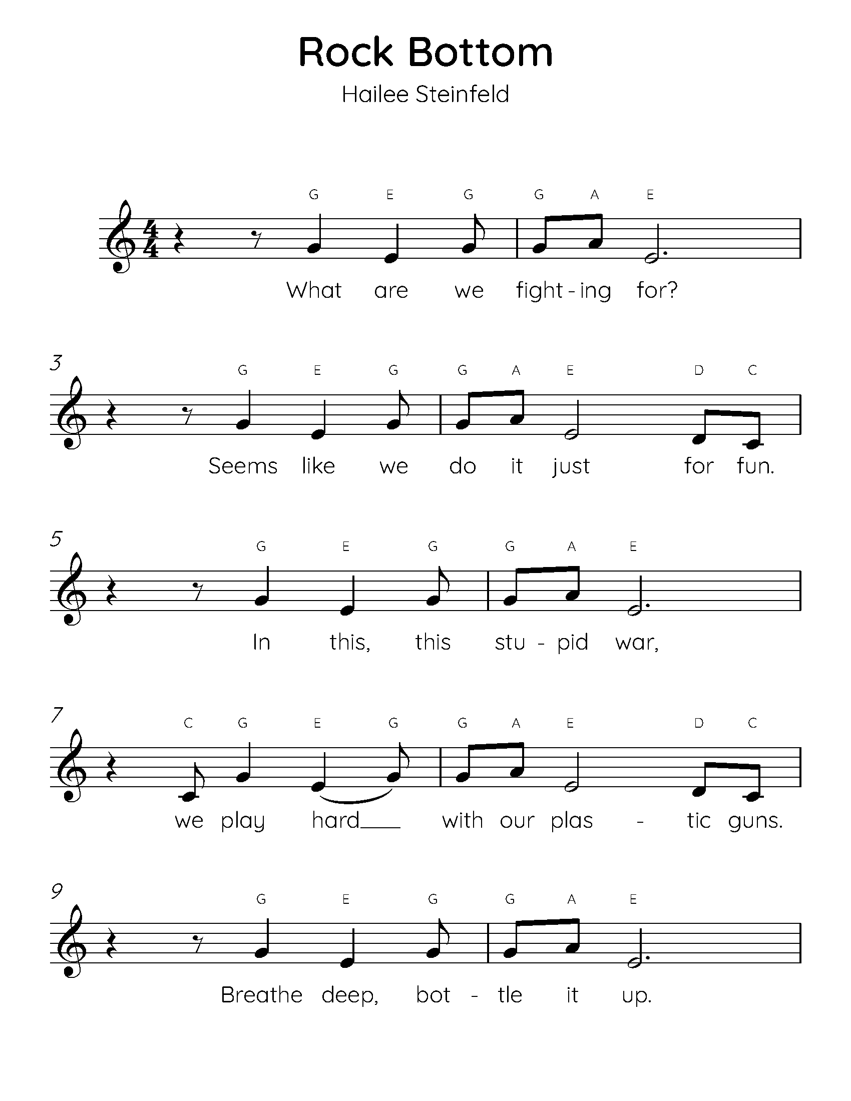 Rock Bottom Easy Piano Sheet Music