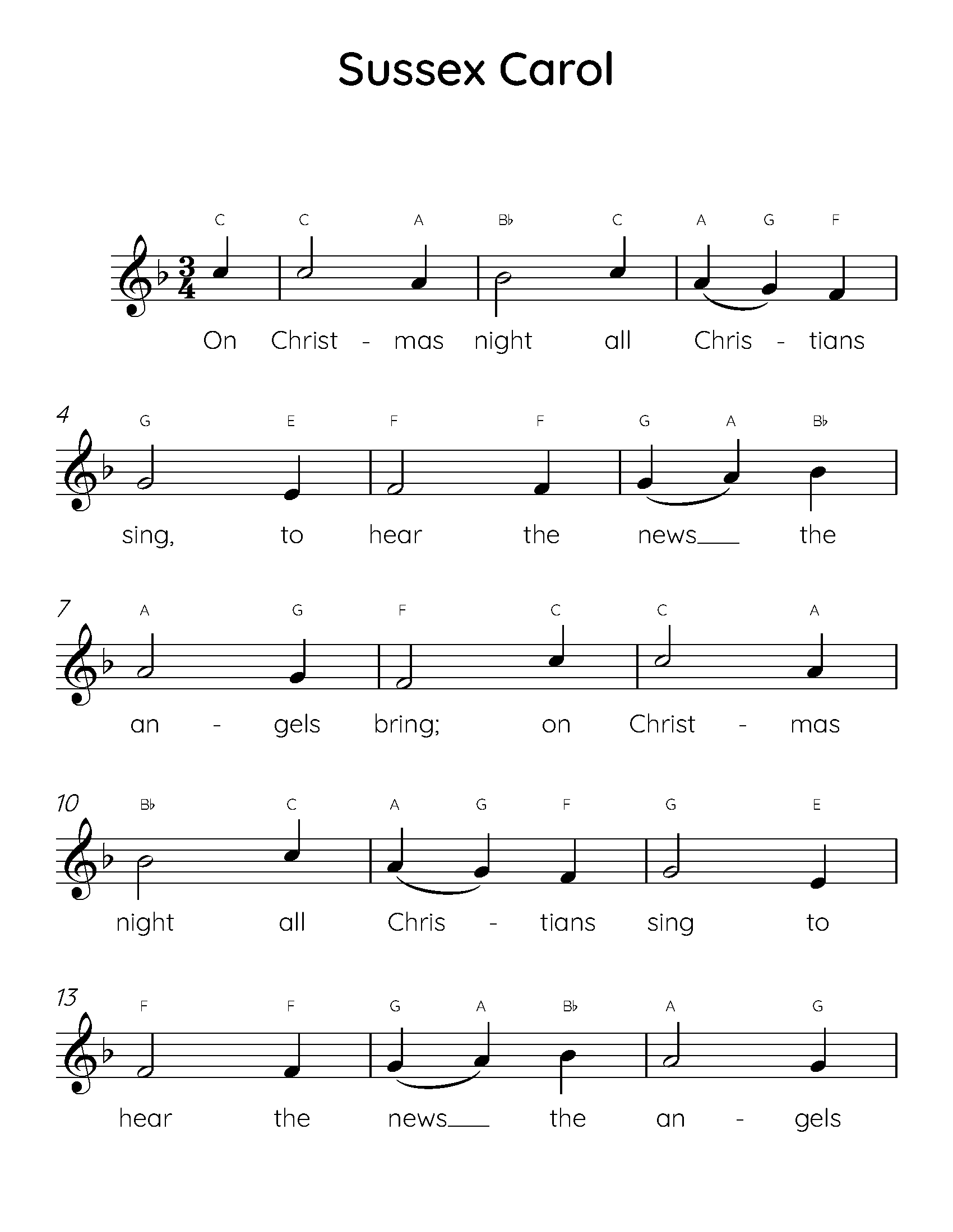 Sussex Carol Easy Piano Sheet Music