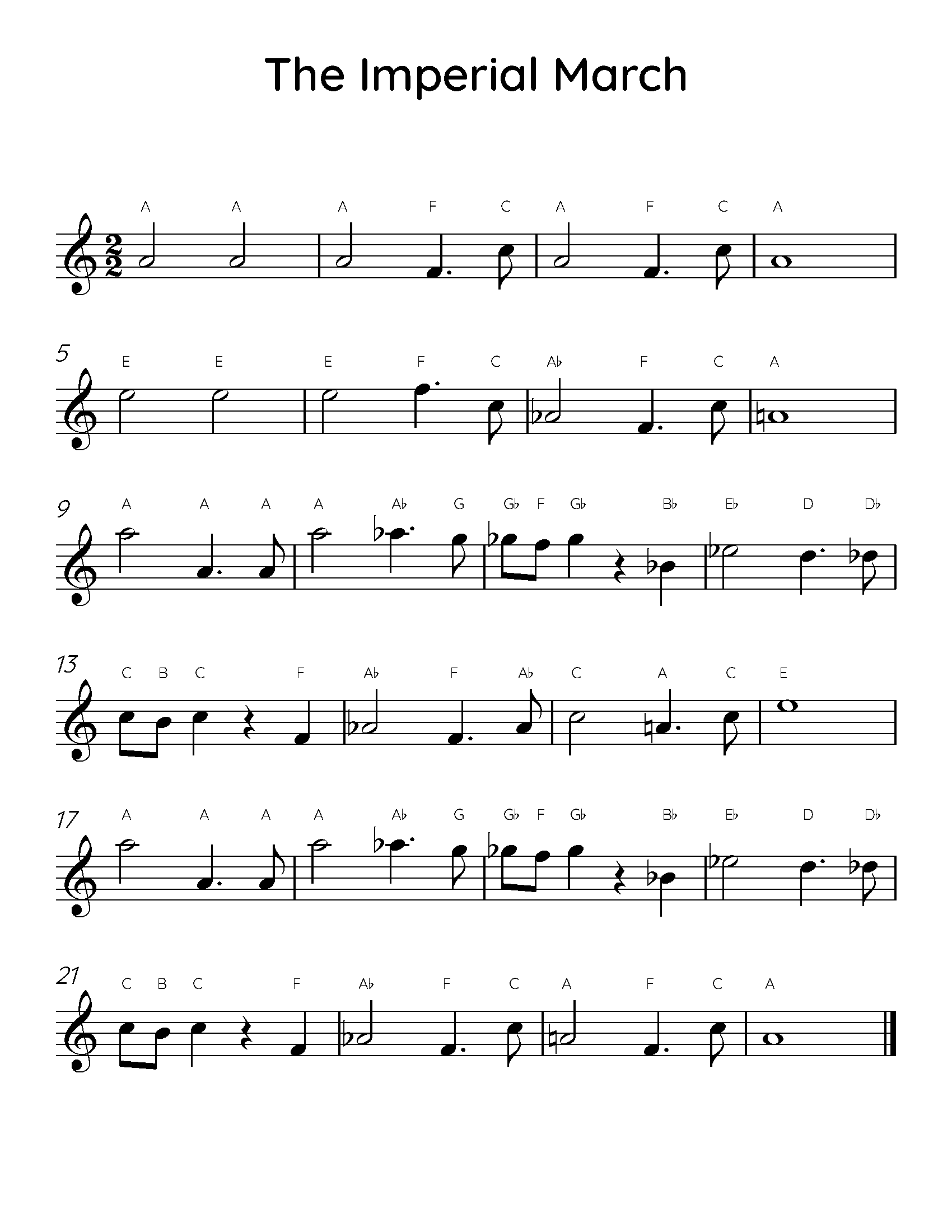 The Imperial March Easy Piano Sheet Music
