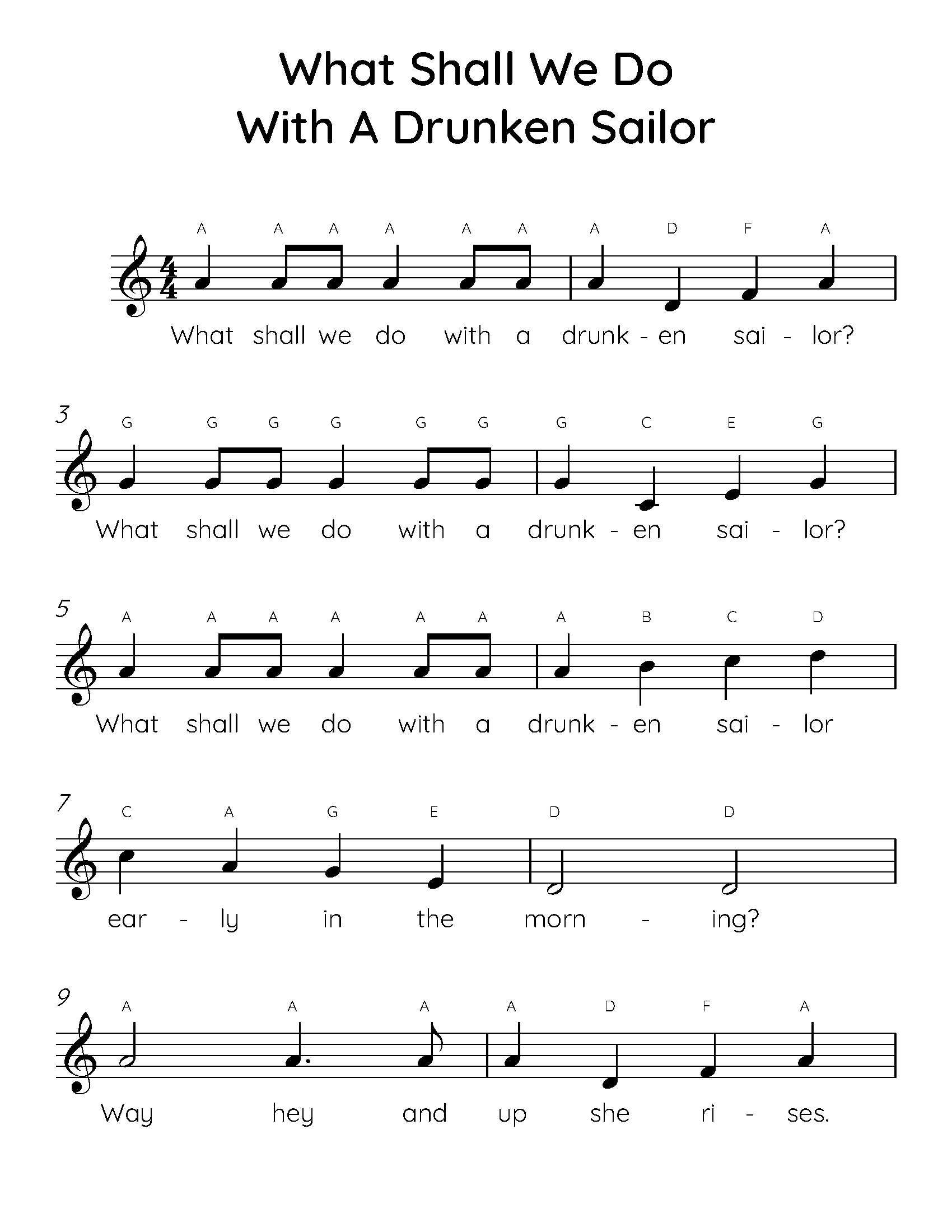 What Shall We Do With A Drunken Sailor Easy Piano Sheet Music