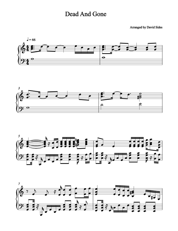 Dead And Gone Piano Sheet Music