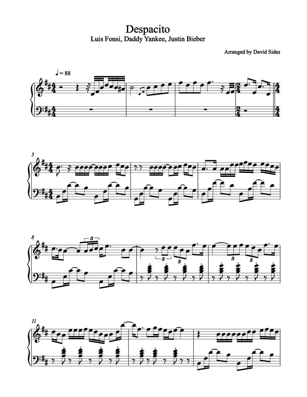 Despacito Piano Sheet Music