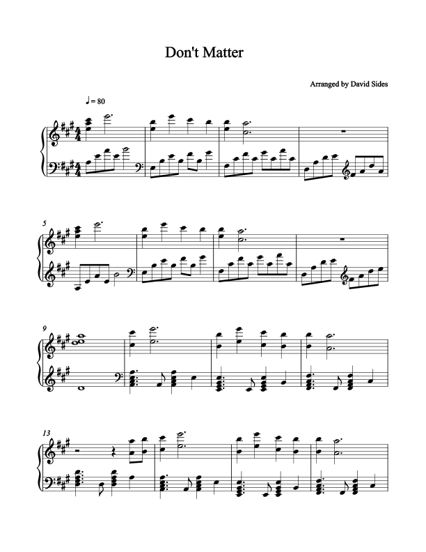 Don't Matter Piano Sheet Music