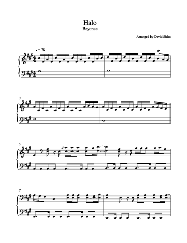 Halo Piano Sheet Music