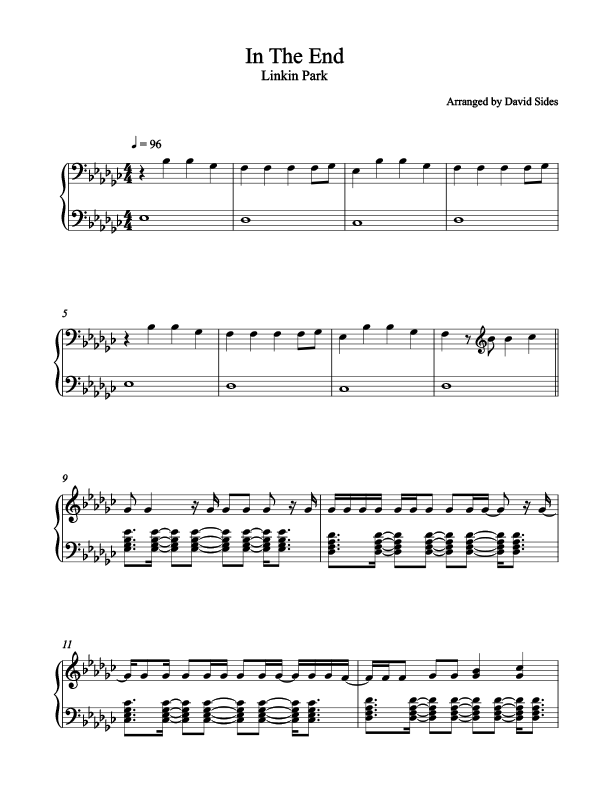 In The End Piano Sheet Music