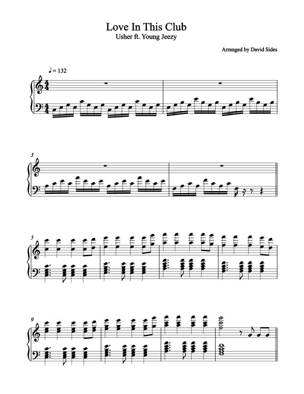 Love In This Club Piano Sheet Music