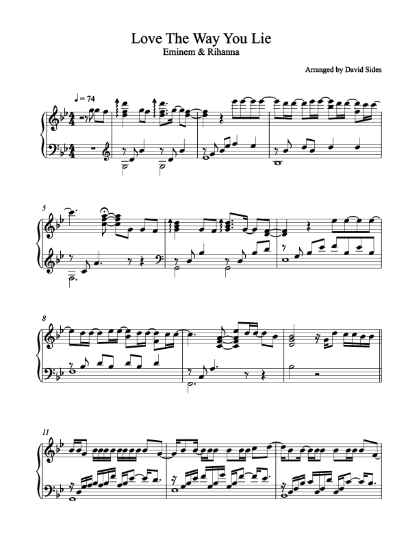 Love The Way You Lie Sheet Music for Piano