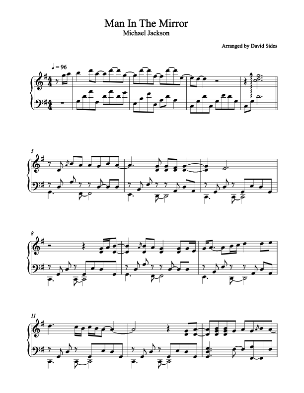 Man In The Mirror Piano Sheet Music