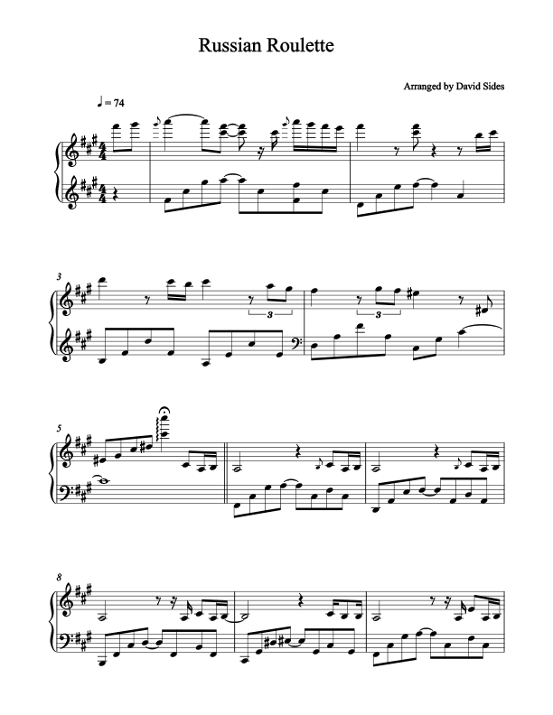 Russian Roulette Piano Sheet Music