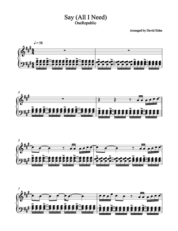 Say (All I Need) Piano Sheet Music