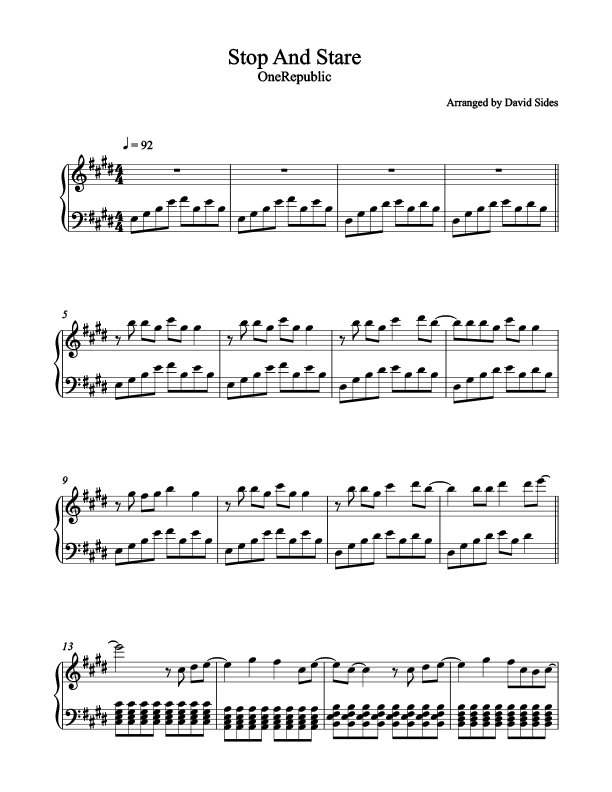Stop And Stare Piano Sheet Music