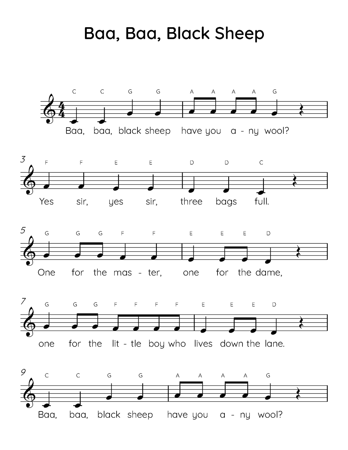Music Notes For Baa Black Sheep at Willie Poole blog