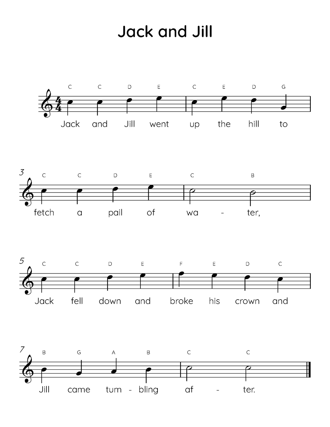 Jack and Jill Easy Piano Sheet Music
