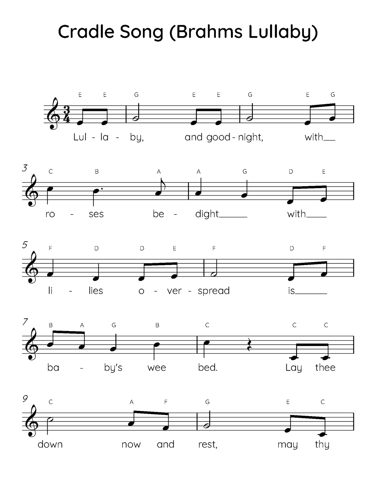 Cradle Song Easy Piano Sheet Music