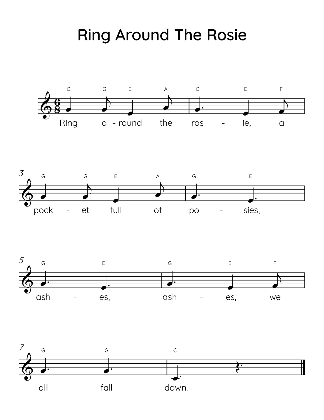 Ring Around The Rosie Easy Piano Sheet Music