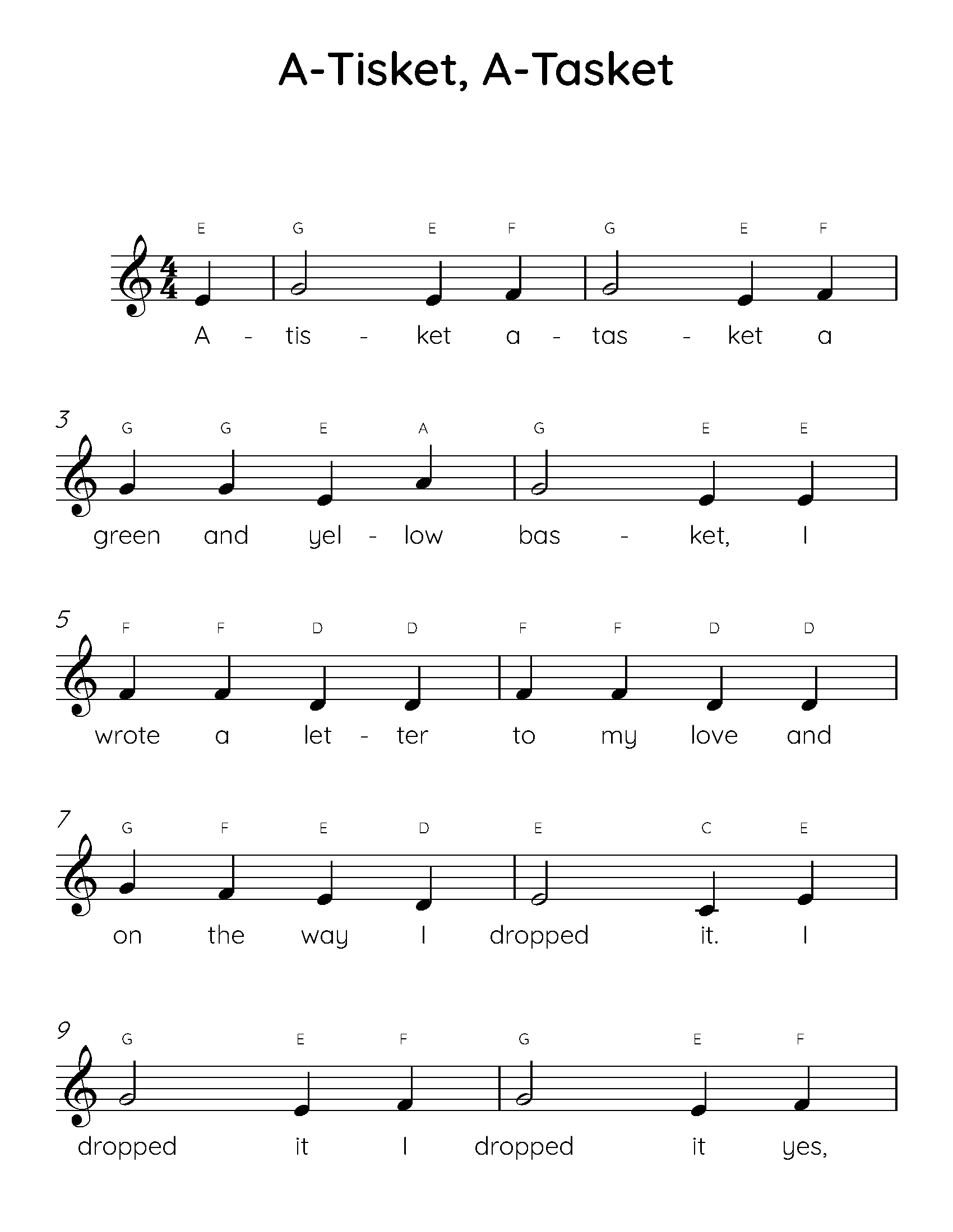 A-Tiskit, A-Tasket - Easy Piano Sheet Music