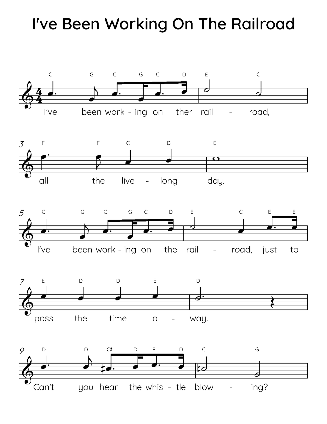 I've Been Working On The Railroad Easy Piano Sheet Music