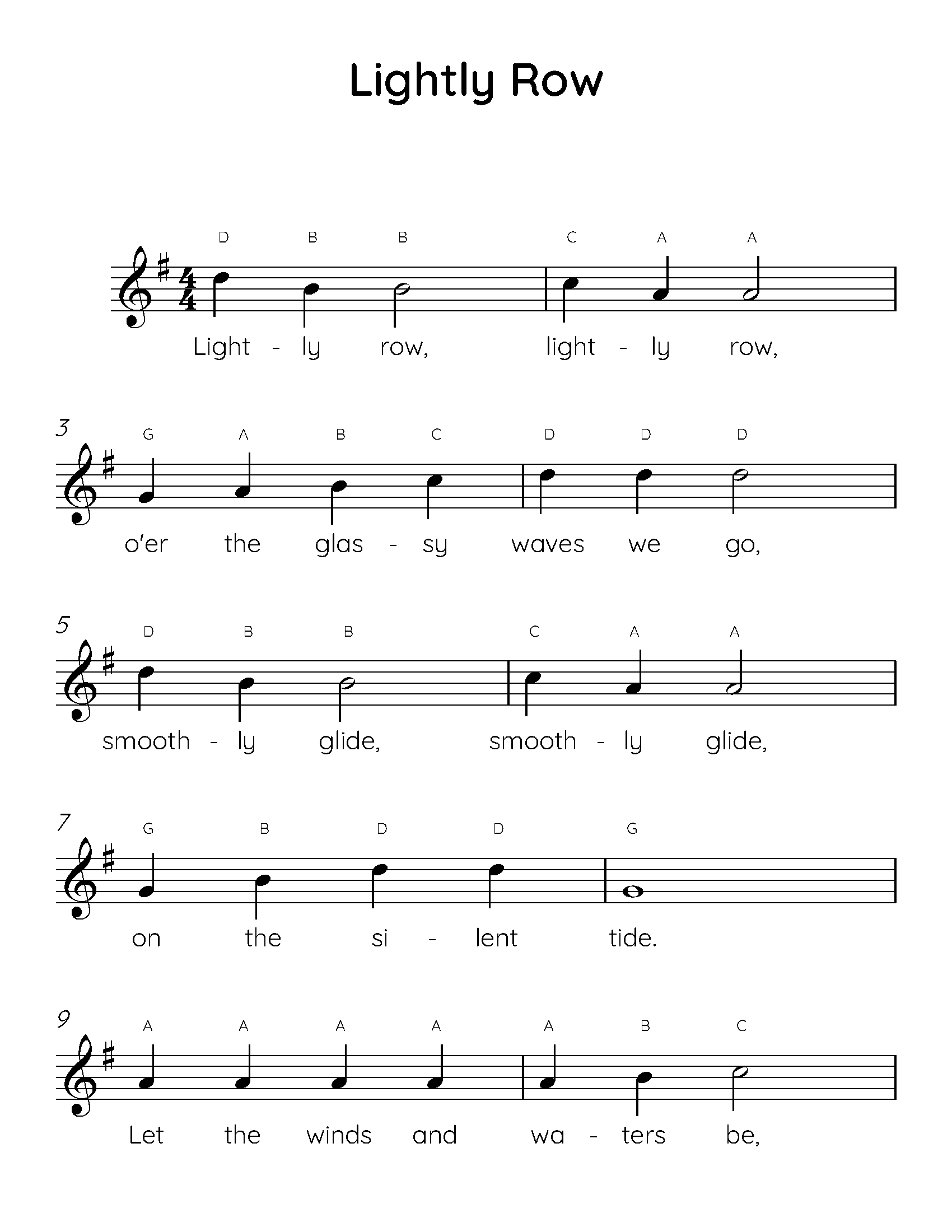 Lightly Row - Easy Piano Sheet Music