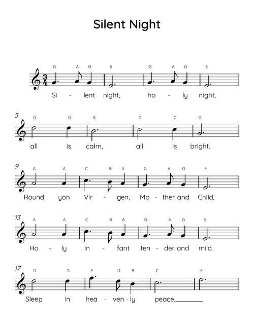 Silent Night Easy Piano Sheet Music