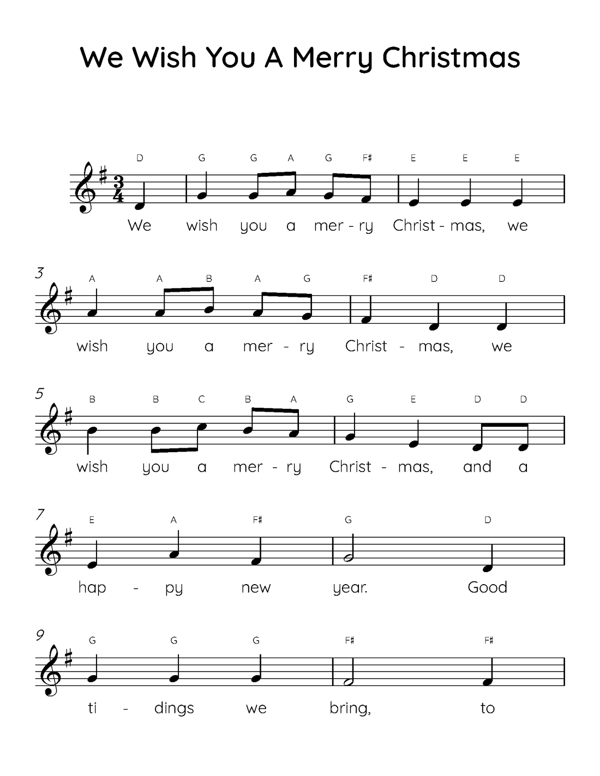 We Wish You A Merry Christmas Easy Piano Sheet Music