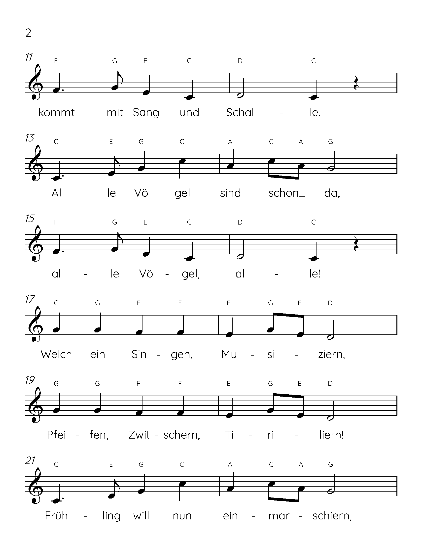 Alle Vogel Sind Schon Da Easy Piano Sheet Music