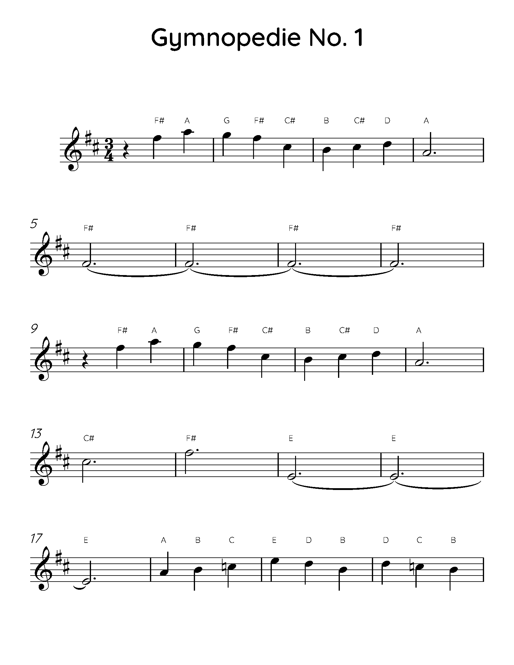 Gymnopedie No. 1 Easy Piano Sheet Music