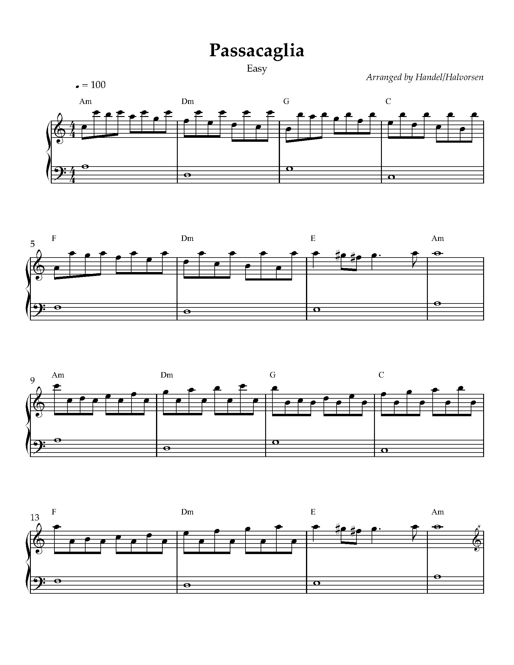 Passacaglia Easy Piano Sheet Music