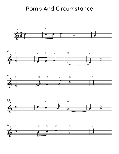 Pomp Sound Pomp And Circumstance Easy Piano Sheet Music