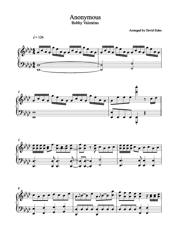 Anonymous (Bobby Valentino) - Piano Cover Sheet Music