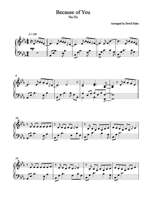 Because of You (Ne-Yo) - Piano Sheet Music