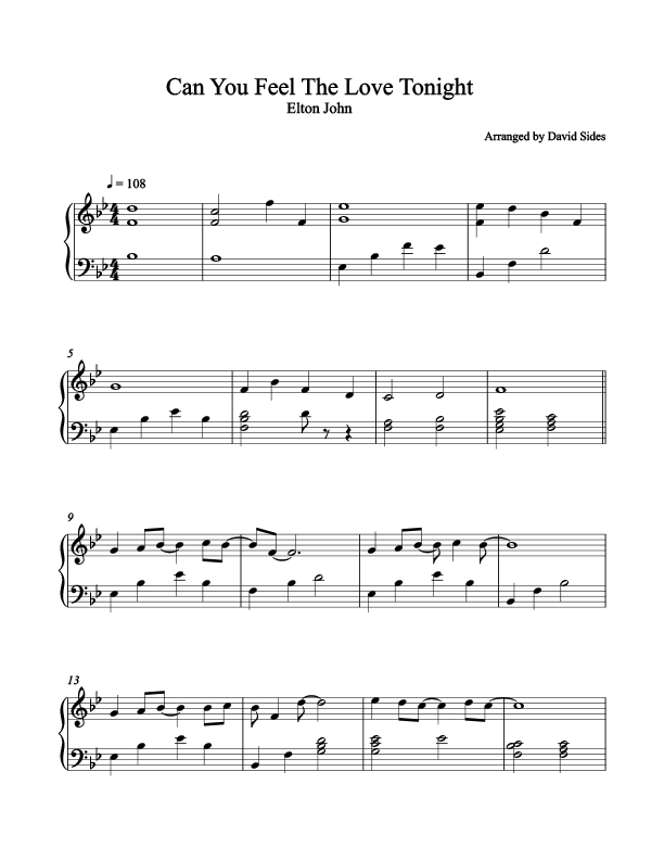 Can You Feel The Love Tonight (Elton John) - Piano Sheet Music