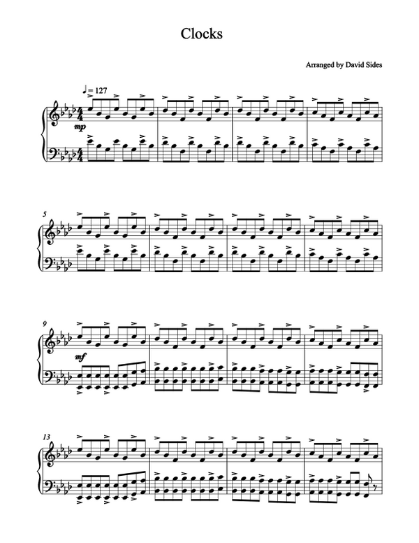 Clocks (Coldplay) Piano Cover Sheet Music