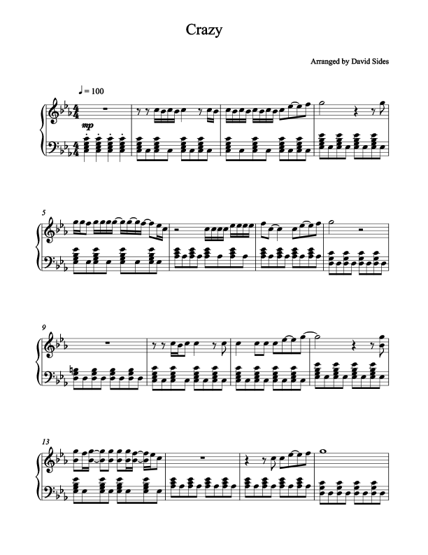 Crazy (Gnarls Barkley) - Piano Sheet Music