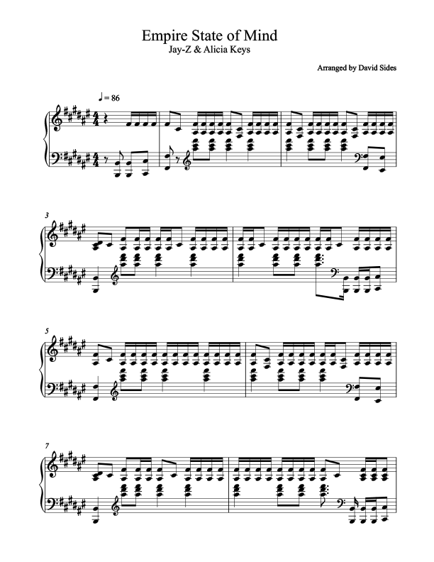 Empire State of Mind (Jay-Z ft. Alicia Keys) - Piano Sheet Cover Music