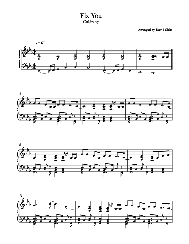 Fix You (Coldplay) - Piano Sheet Music