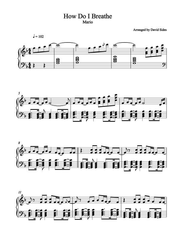 How Do I Breathe (Mario) - Piano Cover Sheet Music
