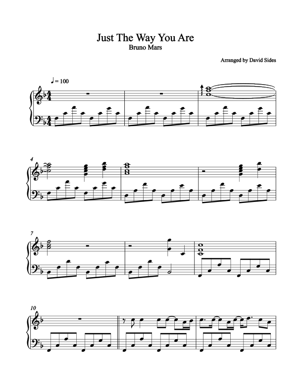 Just The Way You Are (Bruno Mars) - Piano Cover Sheet Music