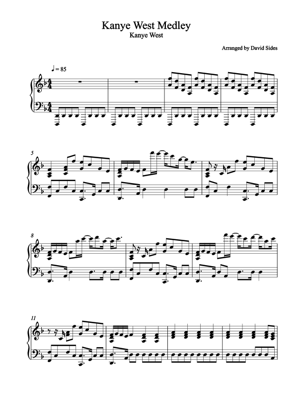 Kanye West Medley - Piano Cover Sheet Music