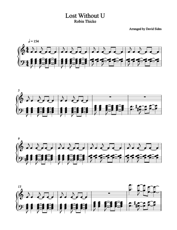 Lost Without U (Robin Thicke) - Piano Cover Sheet Music