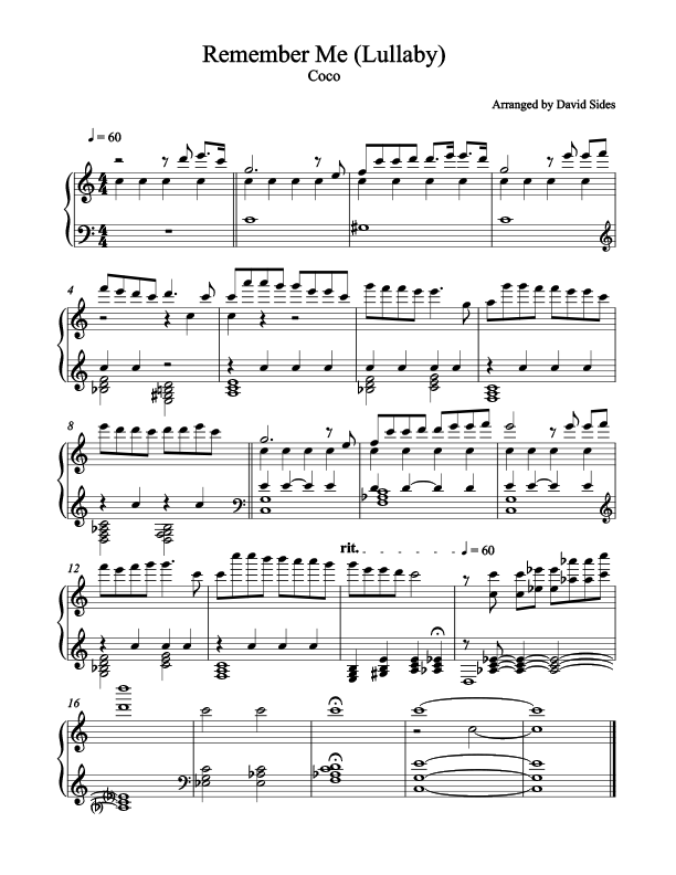 Remember Me Piano Sheet Music