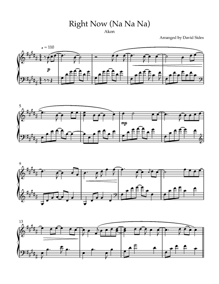 Right Now (Na Na Na) Piano Sheet Music