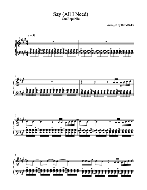 Say (All I Need) (OneRepublic) - Piano Sheet Music