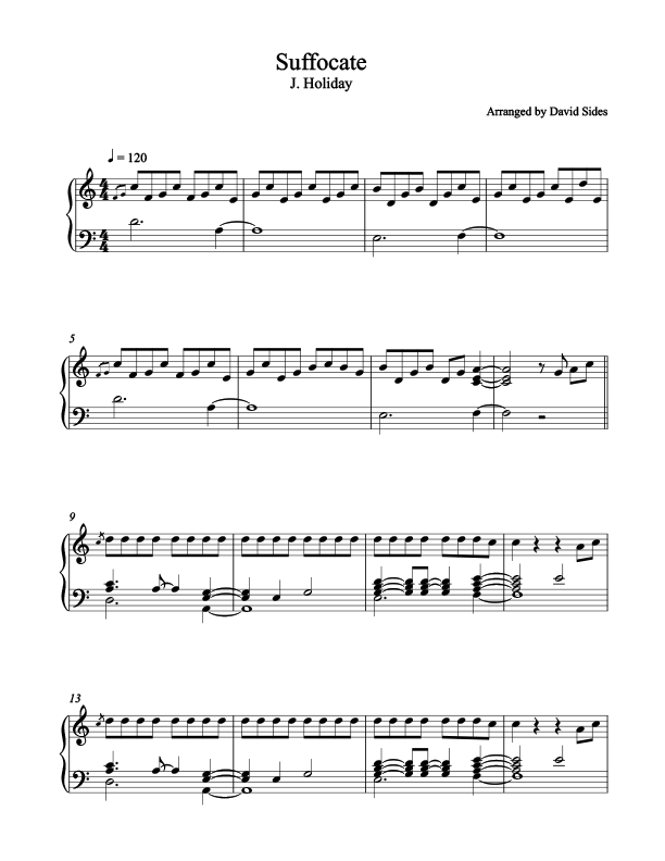 Suffocate (J. Holiday) - Piano Cover Sheet Music