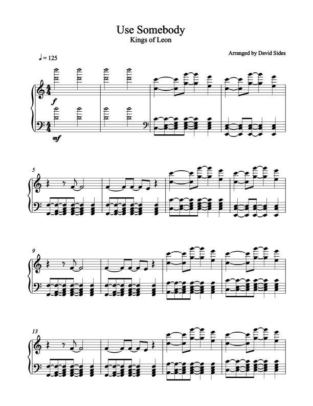 Use Somebody (Kings of Leon) - Piano Cover Sheet Music