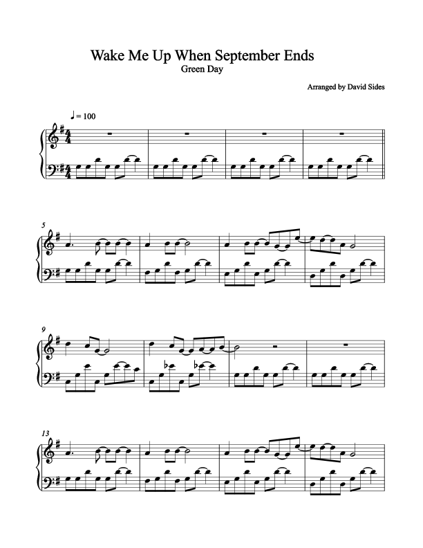 Wake Me Up When September Ends (Green Day) - Piano Cover Sheet Music