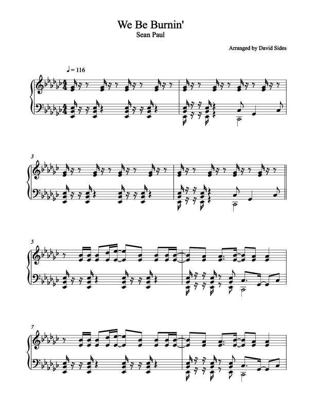 We Be Burnin' (Sean Paul) - Piano Sheet Music