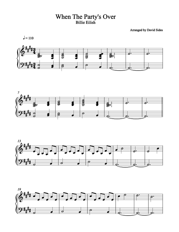 When The Party's Over (Billie Eilish) - Piano Cover Sheet Music