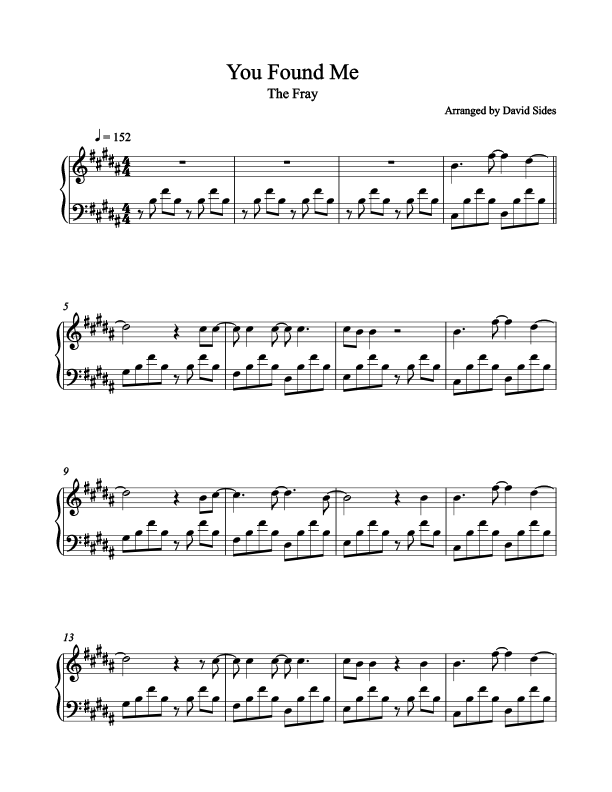 You Found Me (The Fray) - Piano Cover Sheet Music